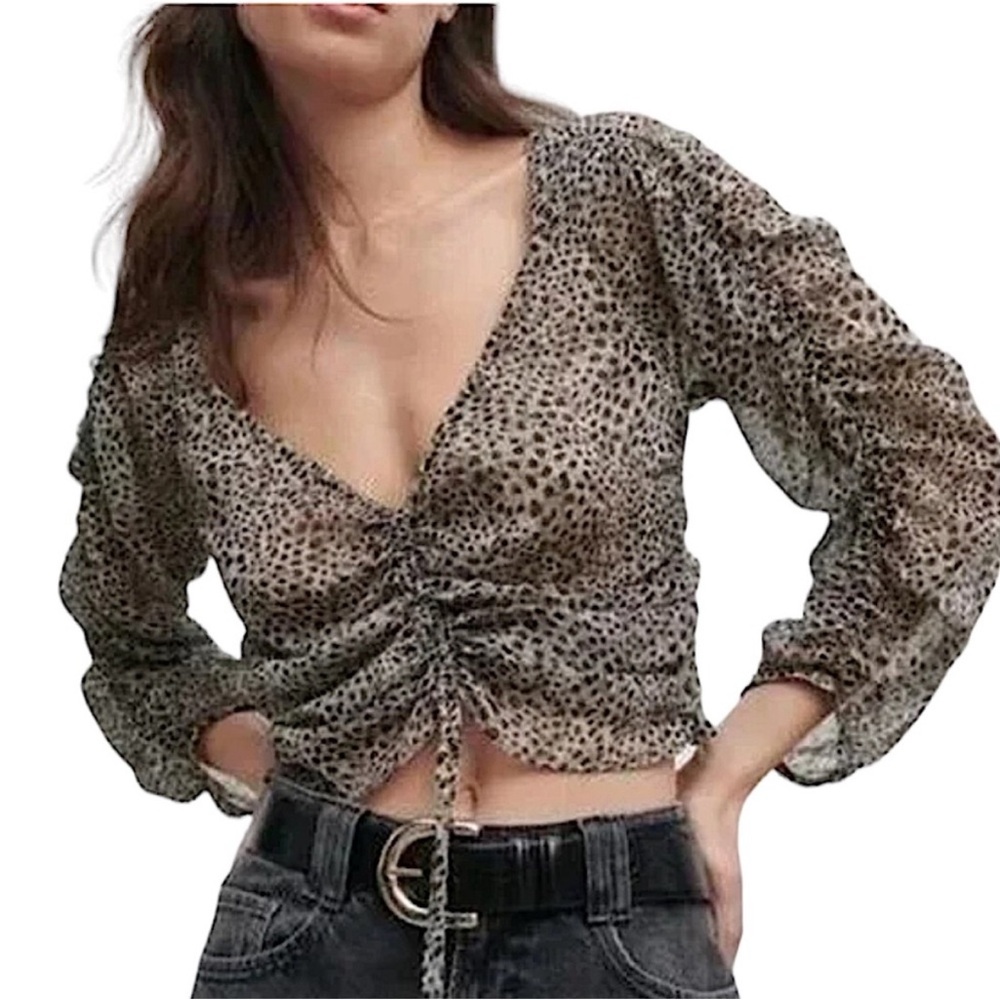 NWT Zara Animal Print Semi Sheet Blouse, Size XS